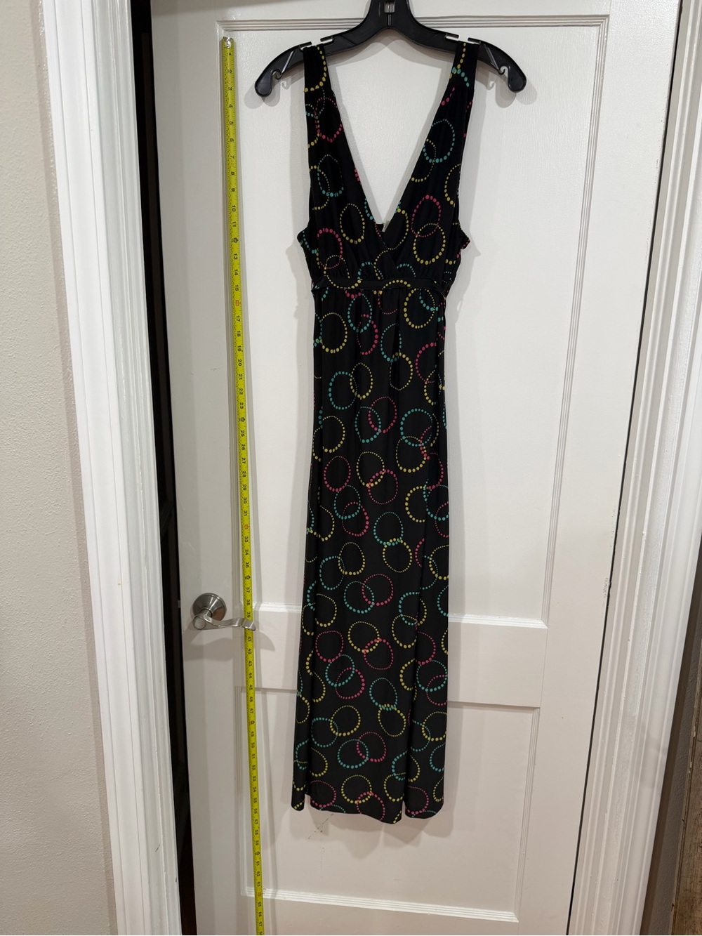 Ambrielle Black Maxi Dress with Pink, Yellow & Teal Dot Circles - Picture 4 of 7
